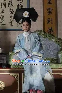 Chinese Ancient Qing Dynasty Manchu Historical Costume Queen Mother Ci An Embroidered Dress for Women