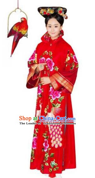 Chinese Qing Dynasty Manchu Imperial Consort of Yongzheng Red Historical Costume Ancient Palace Lady Clothing for Women