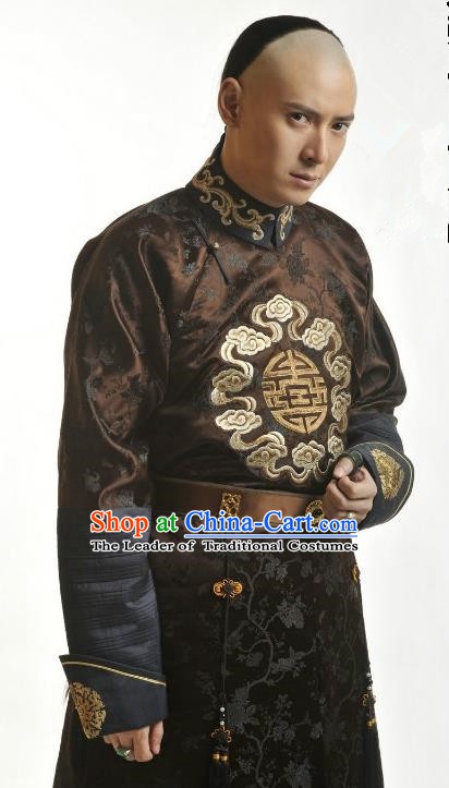 Chinese Qing Dynasty Nine Prince of Kangxi Yintang Historical Costume Ancient Manchu Royal Highness Clothing for Men