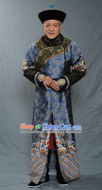 Chinese Qing Dynasty Court Eunuch Historical Costume Ancient Manchu Robe Clothing for Men
