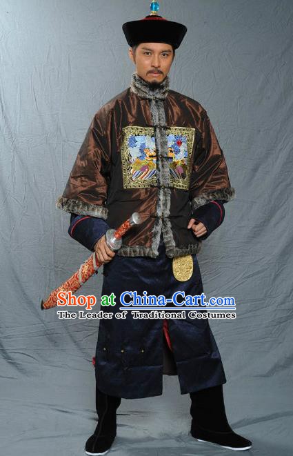 Chinese Qing Dynasty Baturu Historical Costume Ancient Manchu General Clothing for Men