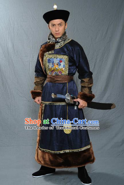 Chinese Qing Dynasty Warrior Baturu Historical Costume Ancient Manchu General Clothing for Men