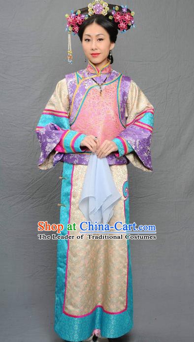 Chinese Qing Dynasty Manchu Imperial Concubine of Kangxi Historical Costume Ancient Palace Lady Clothing for Women