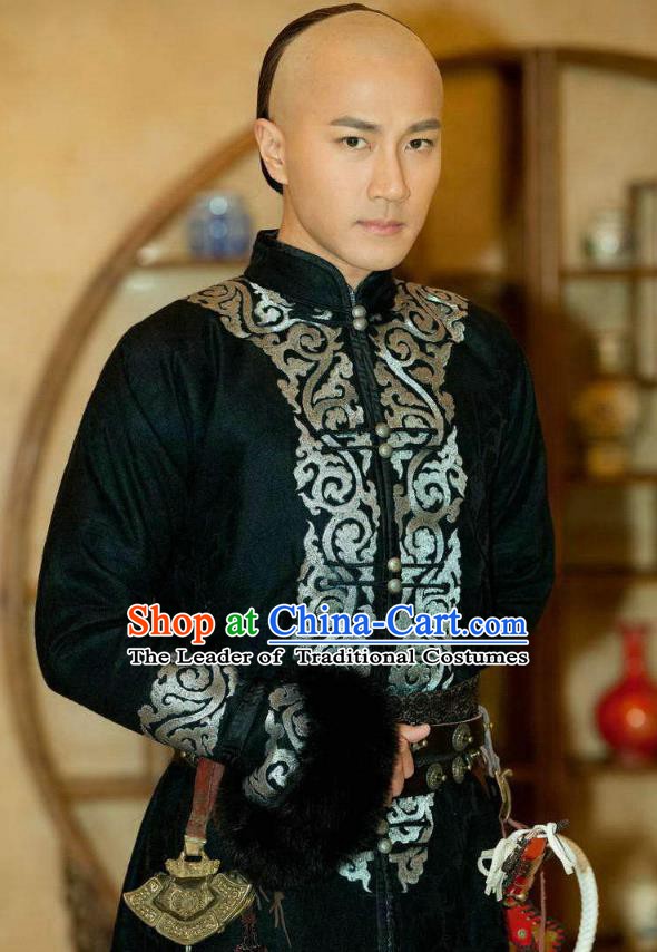 Chinese Qing Dynasty Emperor Kangxi Historical Costume Ancient Manchu Padishah Clothing for Men