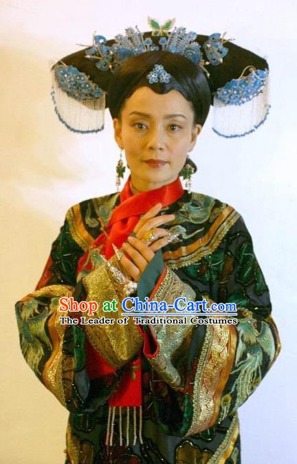 Chinese Qing Dynasty Queen Mother of Kangxi Historical Costume Ancient Manchu Empress Dowager Clothing for Women