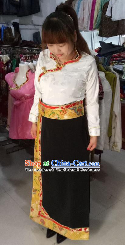 Traditional Chinese Tibetan Nationality Guozhuang Dance Costume, Zang Ethnic Minority Embroidery Dress for Women