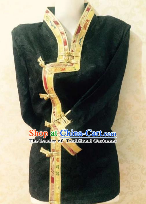 Chinese Tibetan Nationality Costume Black Blouse, Traditional Zang Ethnic Minority Shirts for Women