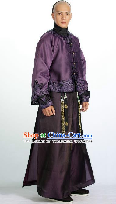 Chinese Qing Dynasty Manchu Nobility Yintang Historical Costume Ancient Royal Prince Clothing for Men