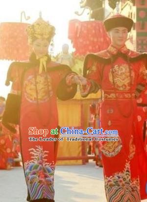 Chinese Late Qing Dynasty Last Emperor Puyi and Empress Replica Costumes Traditional Wedding Historical Costume Complete Set