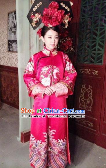 Chinese Qing Dynasty Manchu Last Empress Wanrong Embroidered Dress Replica Costumes for Women