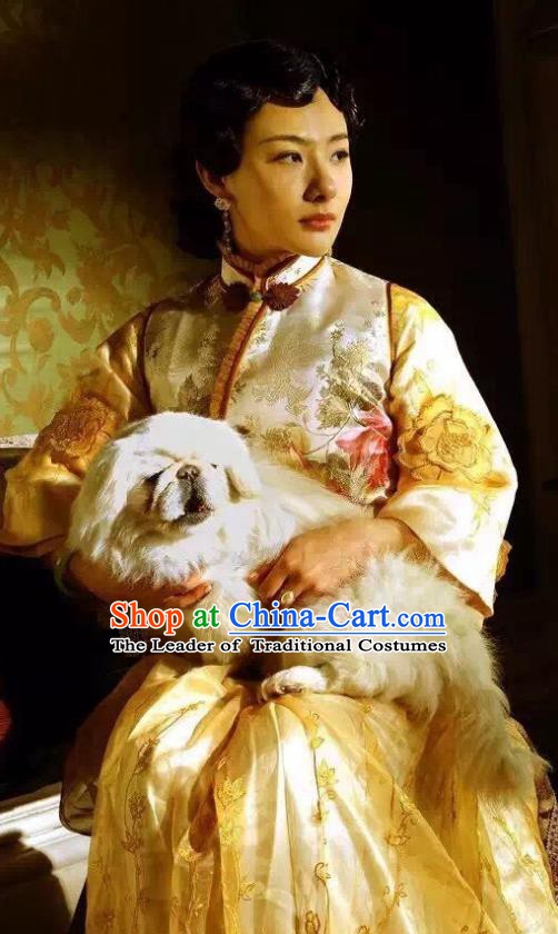 Chinese Qing Dynasty Manchu Queen Wanrong Embroidered Dress Palace Replica Costumes for Women