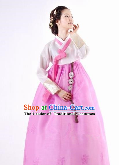 Korean Traditional Bride Hanbok Clothing White Blouse and Pink Skirt Korean Fashion Apparel Costumes for Women