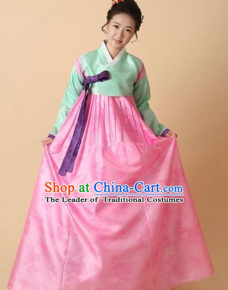 Korean Traditional Bride Hanbok Clothing Green Blouse and Pink Skirt Korean Fashion Apparel Costumes for Women