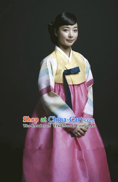 Korean Traditional Bride Palace Hanbok Clothing Korean Fashion Apparel Yellow Blouse and Pink Dress for Women