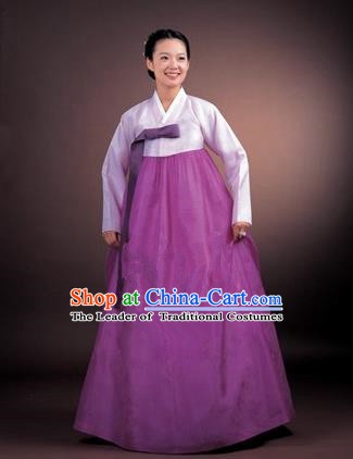 Korean Traditional Bride Palace Hanbok Clothing Lilac Blouse and Purple Dress Korean Fashion Apparel Costumes for Women