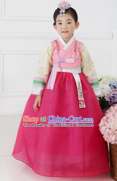Korean Traditional Hanbok Korea Children Rosy Dress Fashion Apparel Hanbok Costumes for Kids