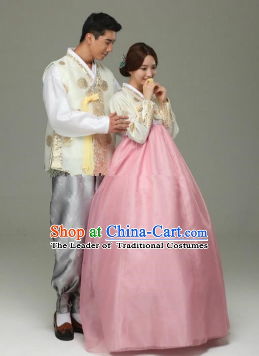 Korean Traditional Garment Palace Hanbok Fashion Apparel Costume Bride White Blouse and Pink Dress for Women