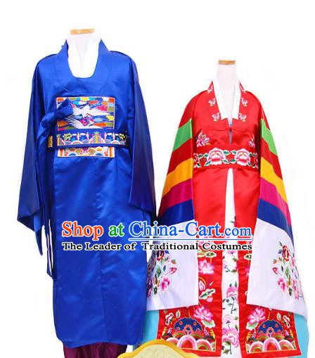 Korean Traditional Garment Palace Hanbok Fashion Apparel Costumes Bride and Bridegroom Wedding Clothing