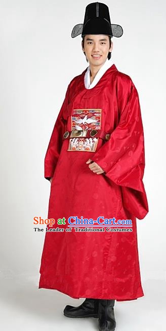 Asian Korean Traditional Hanbok Clothing Ancient Korean Emperor Costume Red Robe for Men