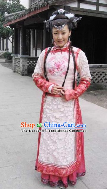 Chinese Ancient Qing Dynasty Dress Manchu Palace Princess Embroidered Costume for Women