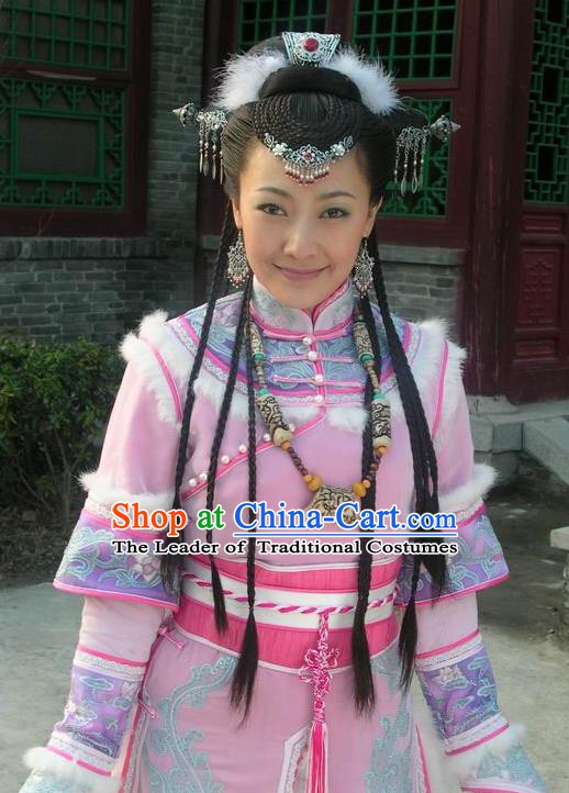 Chinese Ancient Qing Dynasty Mongolian Princess Embroidered Costume for Women