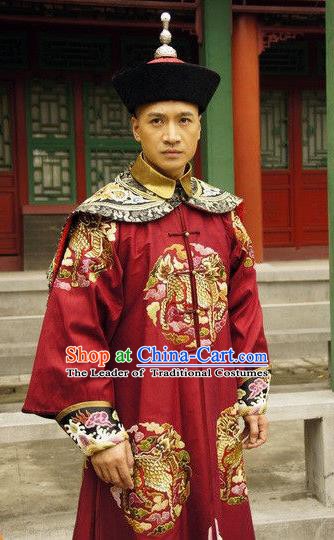 Chinese Ancient Qing Dynasty Manchu Royal Highness Embroidered Costume for Men