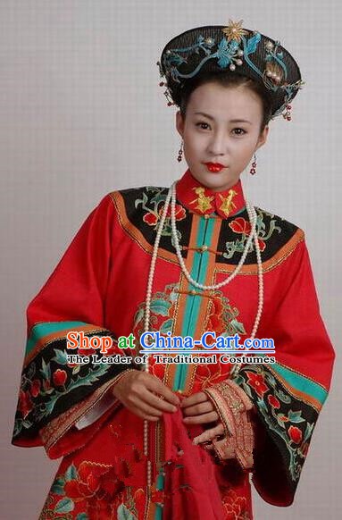Chinese Ancient Manchu Palace Dress Qing Dynasty Imperial Consort of Shunzhi Kong Sizhen Costume for Women