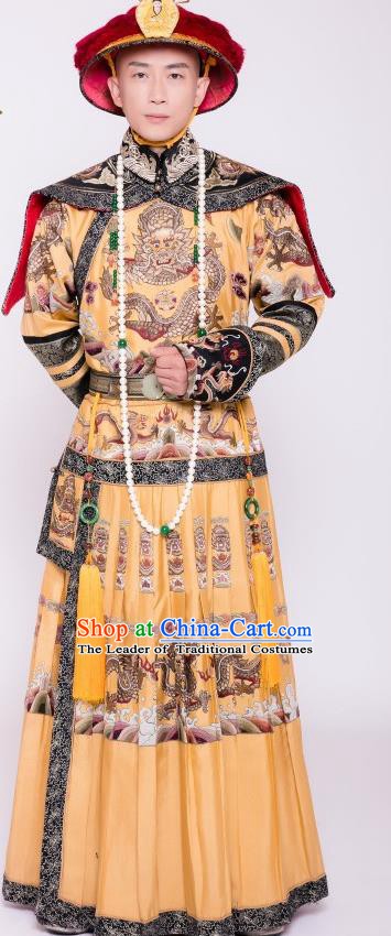 Chinese Ancient Qing Dynasty Emperor Yongzheng Embroidered Costume Imperial Robe for Men