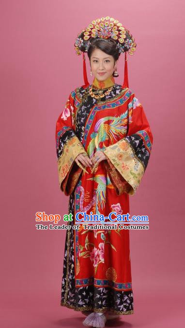 Chinese Ancient Manchu Imperial Consort Dress Qing Dynasty Palace Lady Embroidered Costume for Women
