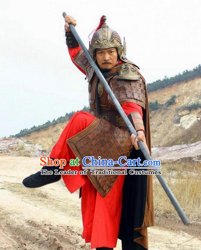 Chinese Ancient Ming Dynasty Invasions General Yu Dayou Costume Helmet and Armour for Men