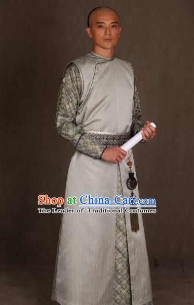 Chinese Ancient Qing Dynasty Manchu Mandarin Long Robe Prince of Qianlong Costume for Men