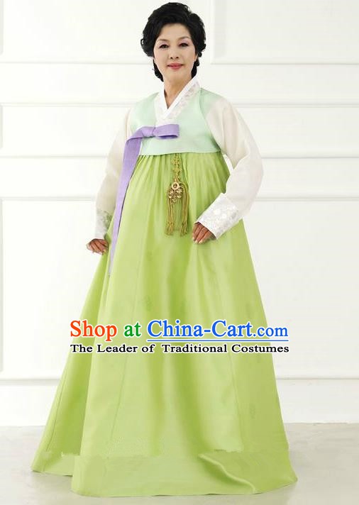 Top Grade Korean Hanbok Traditional Hostess Blouse and Green Dress Fashion Apparel Costumes for Women