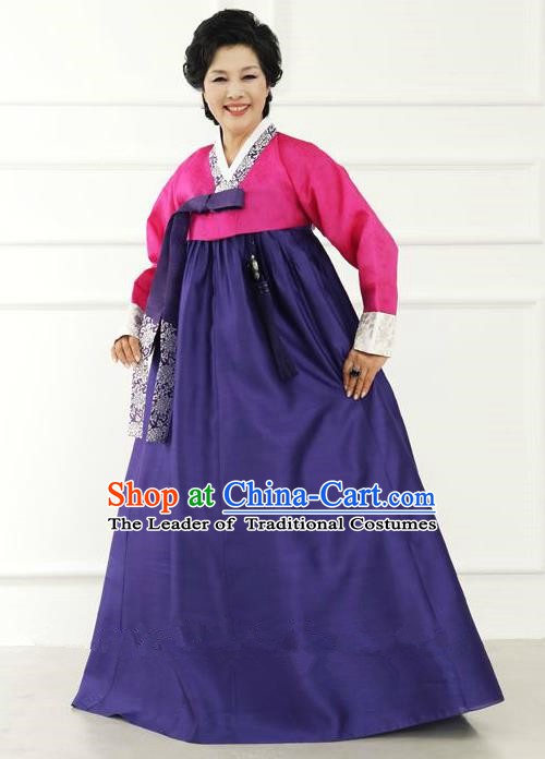 Top Grade Korean Hanbok Traditional Hostess Rosy Blouse and Purple Dress Fashion Apparel Costumes for Women