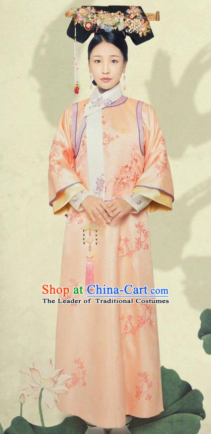 Chinese Qing Dynasty Manchu Princess Rongxian Embroidered Dress Ancient Palace Lady Replica Costume for Women