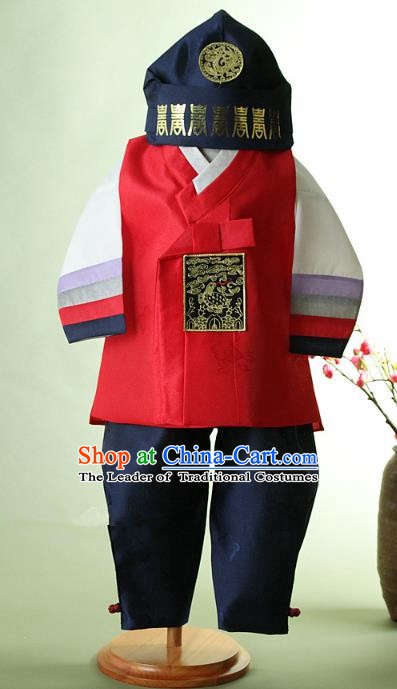 Asian Korean Hanbok Ancient Palace Boys Red Shirt and Pants Traditional Costume for Kids