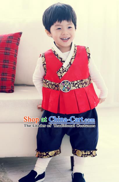Asian Korean Hanbok Ancient Palace Boys Red Shirt and Pants Traditional Costume for Kids