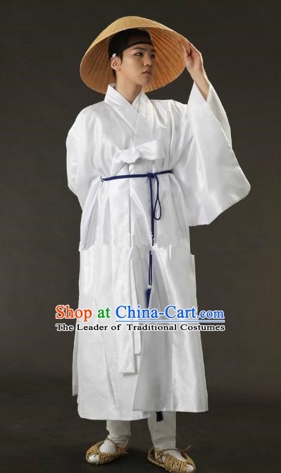 Asian Korean Traditional Costume Ancient Nobility Childe Bridegroom White Hanbok for Men