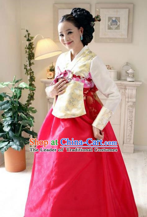 Korean Traditional Hanbok Yellow Blouse and Rosy Dress Ancient Formal Occasions Fashion Apparel Costumes for Women