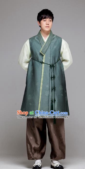 Traditional Korean Costumes Ancient Palace Korean Bridegroom Hanbok Atrovirens Vest and Brown Pants for Men