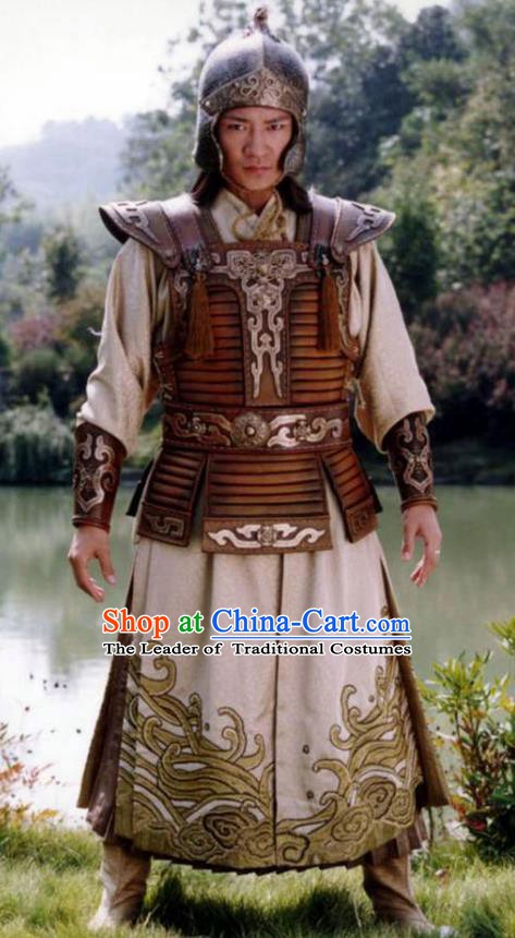 Ancient Chinese Song Dynasty Swordsman Crown Prince Replica Costume Helmet and Armour for Men