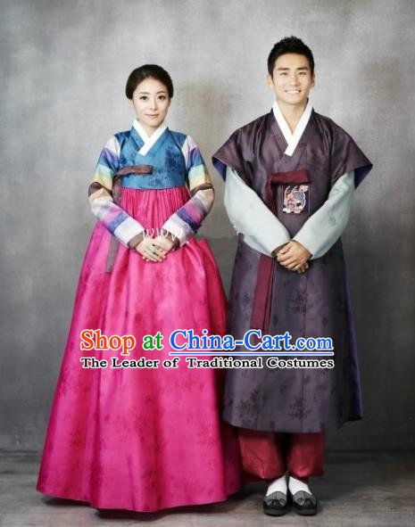 Korean Traditional Wedding Costumes Ancient Palace Bride and Bridegroom Hanbok Complete Set