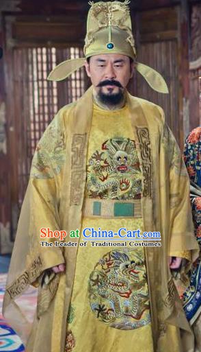 Chinese Song Dynasty Emperor Zhao Kuangyin Clothing Ancient Imperator Replica Costume for Men