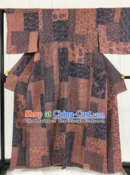Japanese Ancient Samurai Kimono Costume Coffee Yukata Robe Traditional Wafuku Hakama Haori for Men