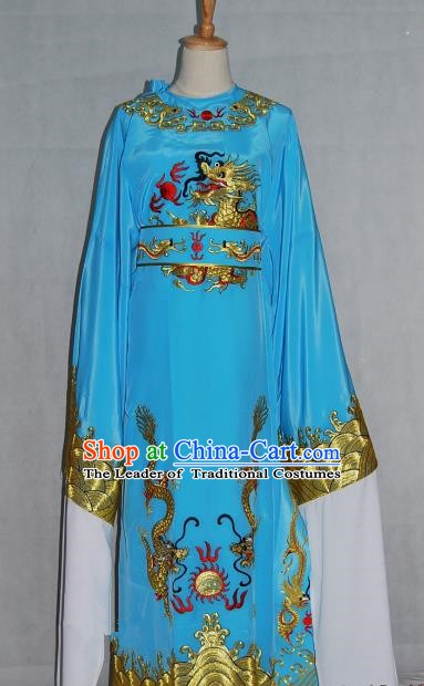 China Traditional Beijing Opera Niche Costume Chinese Peking Opera Lang Scholar Blue Embroidered Robe for Adults