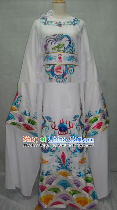 China Beijing Opera Lang Scholar White Embroidered Robe Chinese Traditional Peking Opera Niche Costume for Adults