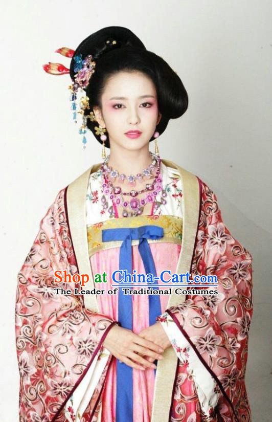 Chinese Traditional Tang Dynasty Imperial Consort Embroidered Dress Replica Costume for Women