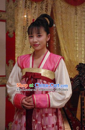 Chinese Traditional Tang Dynasty Palace Lady Court Maid Embroidered Dress Replica Costume for Women