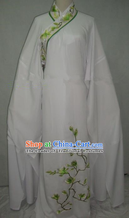 China Beijing Opera Scholar Niche Costume Embroidered Mangnolia White Robe for Adults
