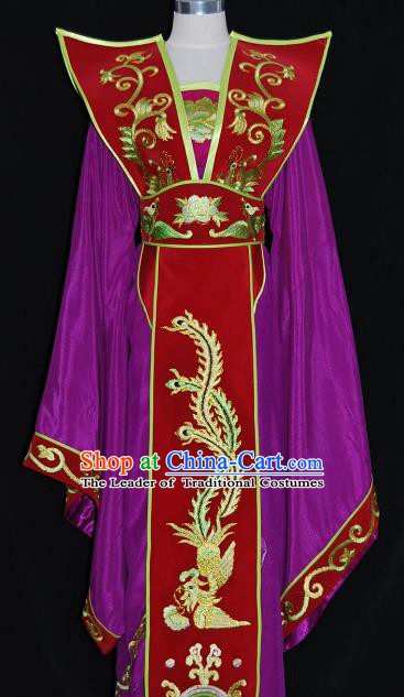 Traditional Chinese Beijing Opera Queen Purple Dress Peking Opera Diva Embroidered Costume
