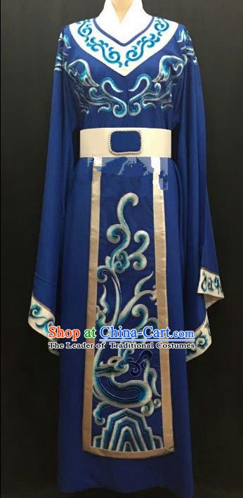 Top Grade Chinese Beijing Opera Young Men Blue Robe Peking Opera Niche Costume for Adults